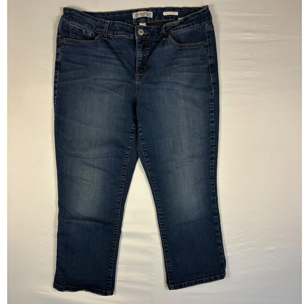 Vintage America Blues Boho Crop Jeans Womens 12/31 Dark Wash Stretch Denim